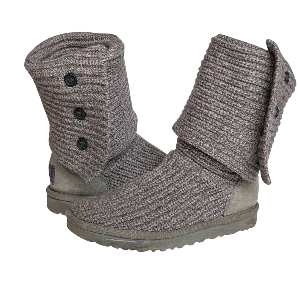 UGG US Size 9 Cardy Grey Knit Button Down Boots Women's Booties EUC